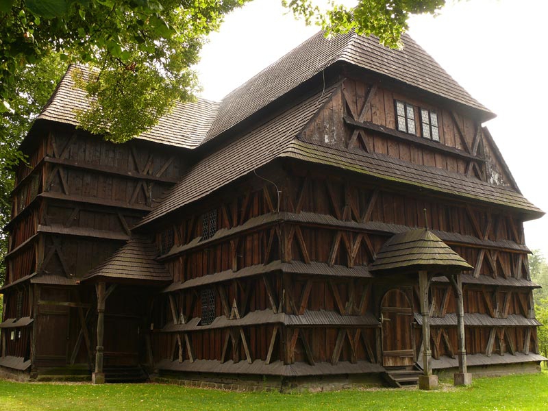 Wooden Church in Hronsek and baroque bell-house