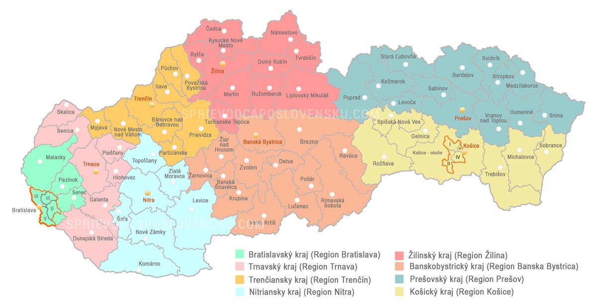 Districts in Slovakia - map Districts in Slovakia - map